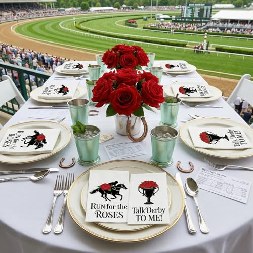 100 Pcs Derby Day Party Napkins Vintage Horse Racing Paper Guest Towels 2 Ply Horsing Decoupage Cocktail Napkins Disposable Run for the Roses Horse Hand Towels for Bathroom Home (100 Count)
