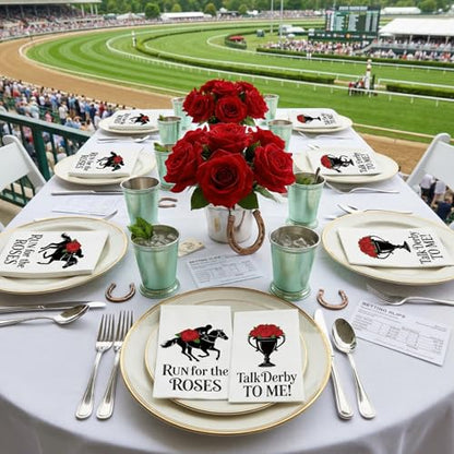 100 Pcs Derby Day Party Napkins Vintage Horse Racing Paper Guest Towels 2 Ply Horsing Decoupage Cocktail Napkins Disposable Run for the Roses Horse Hand Towels for Bathroom Home (100 Count)