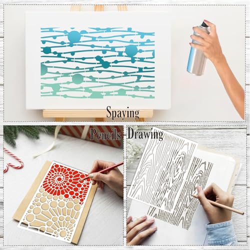 8 Pieces Stencils for Crafts Reusable Texture Spider Stencils Net Wood Grain Stone Spray Paint Layering Stencil Templates for DIY Scrapbook (8 Count)