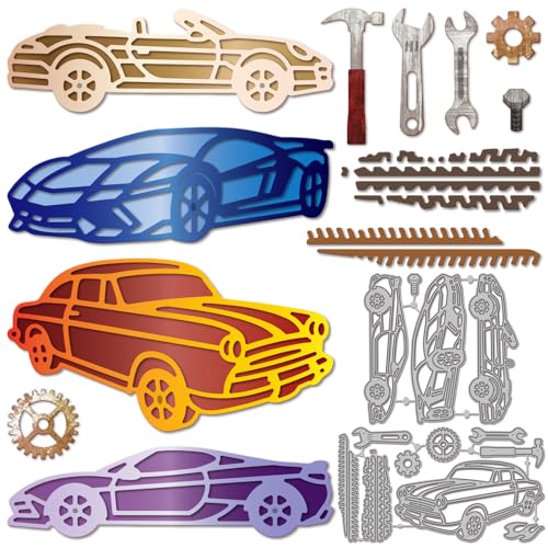 Sports Cars Cutting Dies for Card Making Repair Tools Die Cuts Tire Tracks Metal Border Die Cut Dies Stencils for DIY Scrapbooking Embossing Photo Album Craft Decor (13 Count)