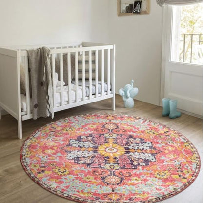 Bohemian Floral Medallion Round Rug