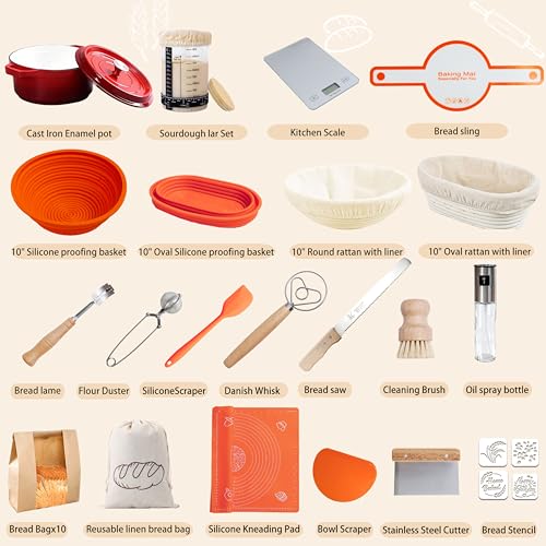 All Inclusive Sourdough Starter Kit with Enameled Cast Iron Dutch Oven & Scale (28 Count)