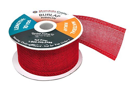 2 Inch Wide Red Burlap Ribbon for Crafts (60 Foot)