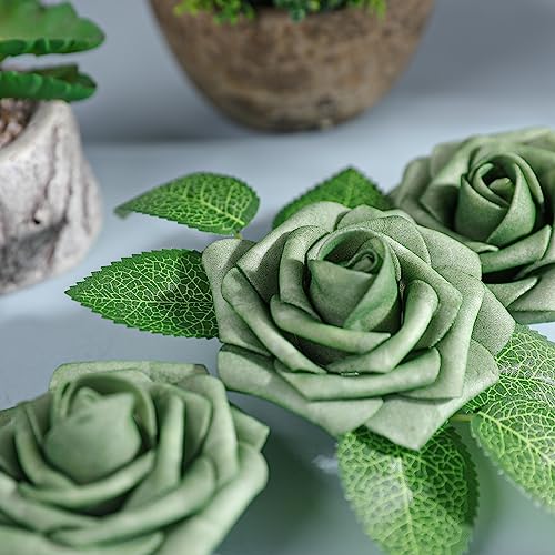 Green Rose 25pcs Real Looking Artificial Flowers w (25 Count)
