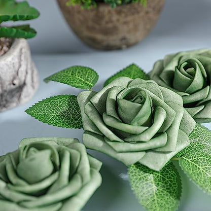 Green Rose 25pcs Real Looking Artificial Flowers w (25 Count)