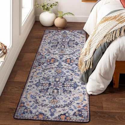 Reine 2x6 Blue Washable Hallway Runner Rug