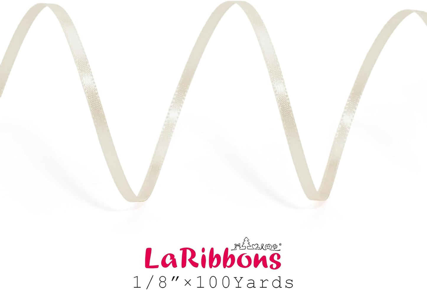 LaRibbons Nude Satin Ribbon 1/8 Inch 100 Yards Thin Luxury Double Faced Ivory Silk Ribbon for Flower Bouquet Crafts Gift Wrapping Wedding Bow Christmas Decoration - Crafty Corner