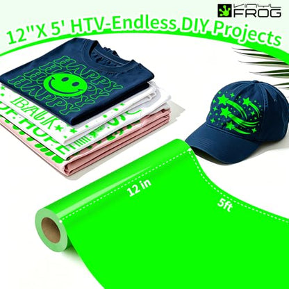Neon Green Heat Transfer Vinyl Roll 12" x5ft Matte HTV Vinyl (5 Sq Ft)