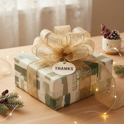Organza with Champagne Gold Glitter Snowflakes Wired Ribbon 2.5 inch x 50 Yards for Christmas Home Decor Tree Topper Bow Gift Wrapping DIY Crafts Wreath Garland Wedding (150 Foot)