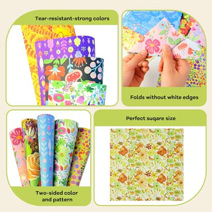 Floral Botanical Patterned Origami Paper (50 Count)
