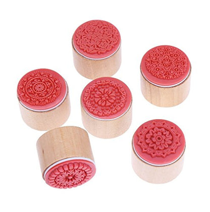 6 Pieces Floral Pattern Round Wooden Rubber Stamp for Scrapbooking (6 Count)