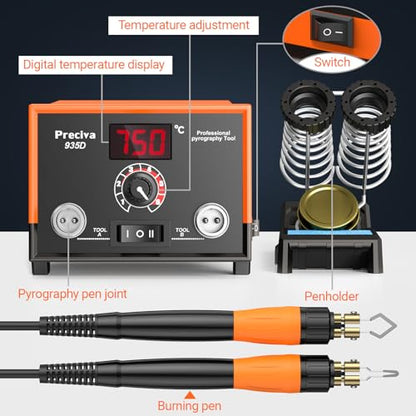 935D Dual Pen Wood Burning Kit with Digital Display Wood Burning Tool with 2 Detachable Pens