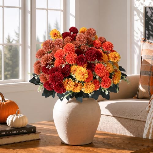 Fake Mums Artificial Fall Flowers for Outdoors Outside Decorations