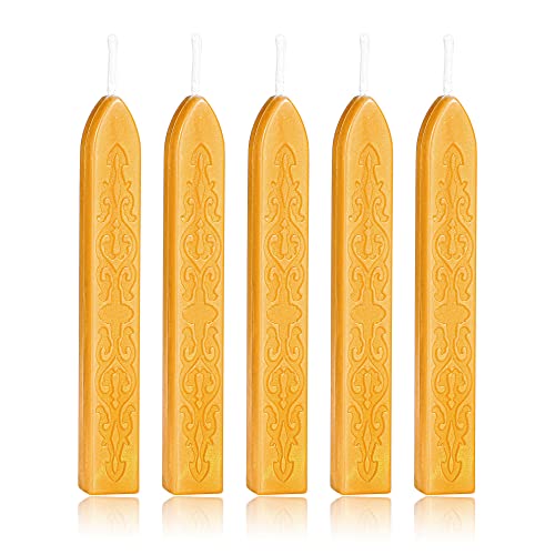 5Pcs Amber Gold Sealing Wax Sticks with Wicks for Wax Seal Stamp (5 Count)
