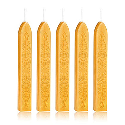 5Pcs Amber Gold Sealing Wax Sticks with Wicks for Wax Seal Stamp (5 Count)
