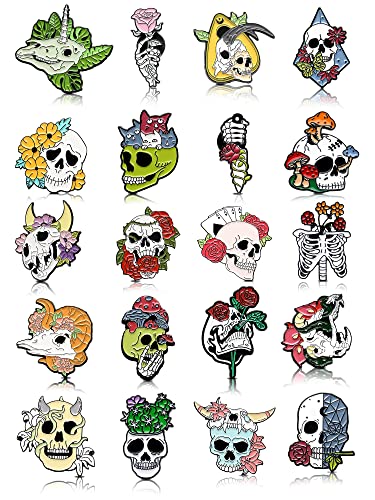 20 Pieces Enamel Pins Skull Spooky Skeleton Set Decorative Cartoon Goth Horror Dark Brooch Cute Lapel Buttons for Jacket Backpack Hat Pant Accessories Assorted (20 Count)