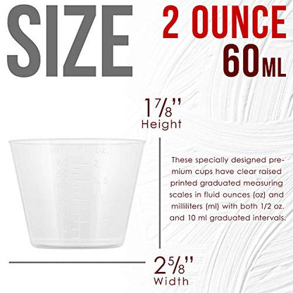 2 Oz (60 ml) Liquid Measuring Cups, 50 Pack with 25 Sticks