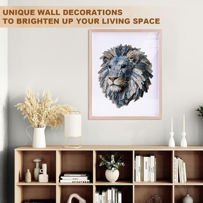 Denim Fabric Lion Puzzles Adults Gifts for Women Men Wooden 255 Pieces 13.4 * 11.6in