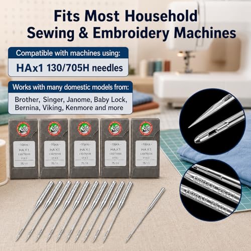 50 PCS Sewing Machine Needles for Brother (50 Count)