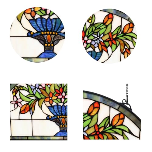 24 inch Flower Stained Glass Window Hanging Half Round Shade