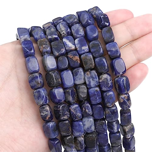 Natural Blue Sodalite Cuboid Stone Loose Semi Gemstone Beads for Jewelry Making 8mmx12mm 38cm (33 Count)