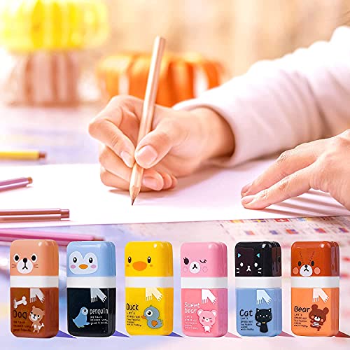 6 Pack Animal Theme Pencil Erasers with Cleanup Roller & Shaving Case (6 Count)