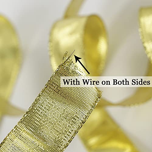 Gold Metallic Wired Ribbon 1 Inch x 25 Yards (75 Foot)