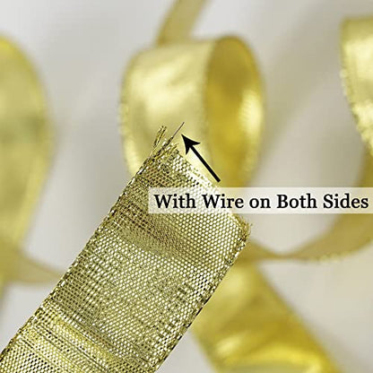 Gold Metallic Wired Ribbon 1 Inch x 25 Yards (75 Foot)