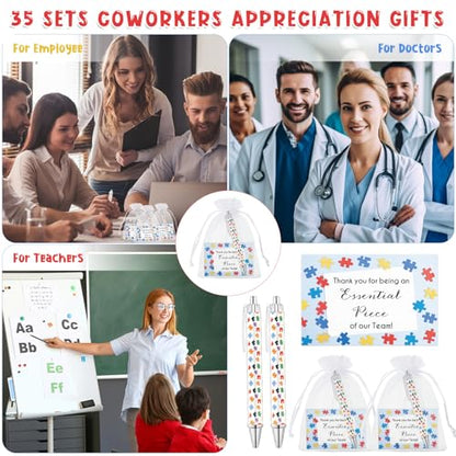 35 Sets Team Gifts for Employee Puzzle Pens Bulk Retractable Ballpoint Pen Thank You Cards and Organza Bags for Volunteer Teacher Nurse Admin Professionals Assistant Team Office Staff