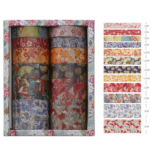 12 Rolls Kyoto Charm Washi Tape Set Japanese Arts Adhesive Tapes Geometric Garden Decorative Masking Tape Sets for Craft (12 Count)