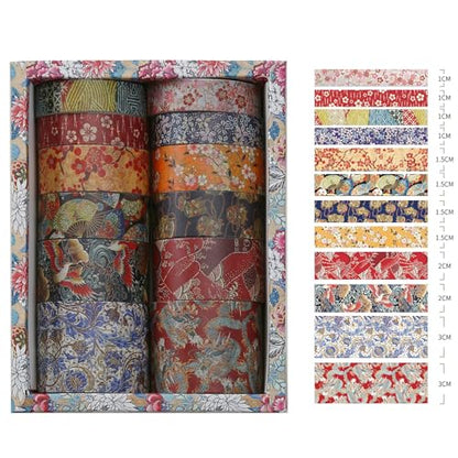 12 Rolls Kyoto Charm Washi Tape Set Japanese Arts Adhesive Tapes Geometric Garden Decorative Masking Tape Sets for Craft (12 Count)