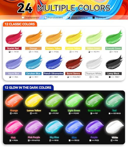 40 PCS Classic & Glow in the Dark Acrylic Paint Set