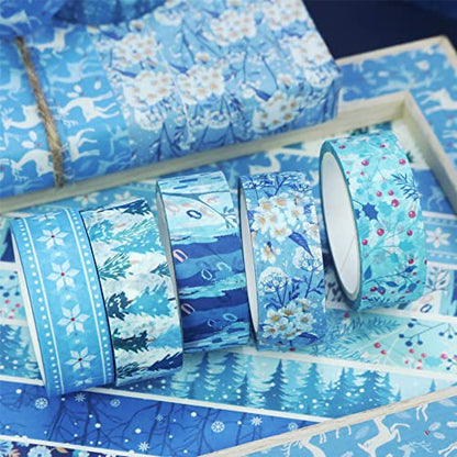 10 Rolls Four Seasons Washi Tape Set Blue Snowflake Masking Decorative Tapes (10 Count)
