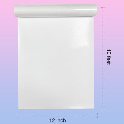 Glitter HTV Heat Transfer Vinyl Rolls- 12" x 10ft. Glitter Iron on Vinyl for DIY T-Shirts, Glitter for All Cutters, Heat Transfer Vinyl (White)
