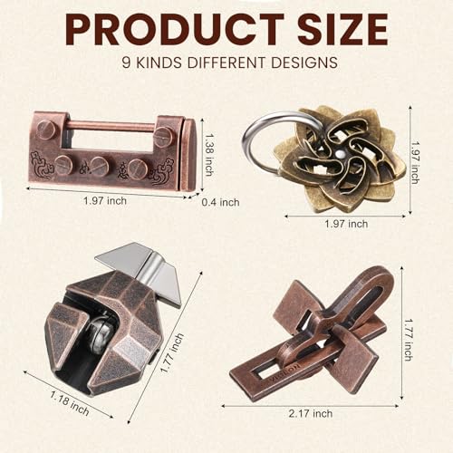 9 Pcs Metal Brain Teasers 3D Steel Puzzle Set (9 Count)