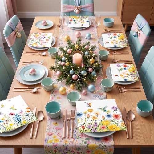 200 Pcs Pastel Wildflower Cocktail Napkins Disposable 4 Style 5"