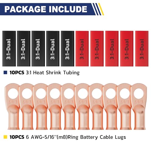 20PCS Battery Cable Lug & Heat Shrink Kit 6 AWG 5 (20 Count)