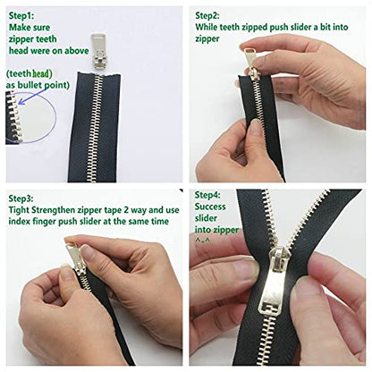5 Metal Zippers Roll Bulk 2 Yards Black Zipper by The Yards with 10 pcs Sliders Light Gold Teeth Zipper for Sewing Bag Craft Backpack