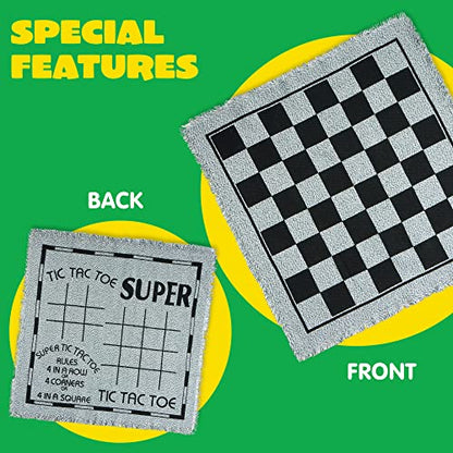 3-in-1 Vintage Giant Checkers, Tic, Tac, Toe, with Reversible Mat, 24 Chips, Family Board Game, Lawn Game, BBQ Party Favor, Indoor and Outdoor Activity for Kids and Adults (24 Count)