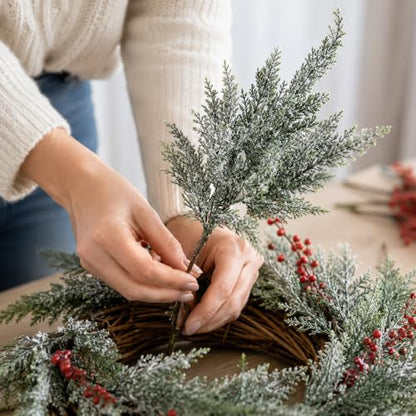 10 Pcs 2 Color Snowy Cypress Christmas Branches Artificial Cedar Stems (10 Count)