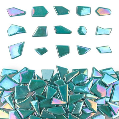 Iridescent Teal Glass Mosaic Tiles for Crafs Bulk (7.05 Ounce)