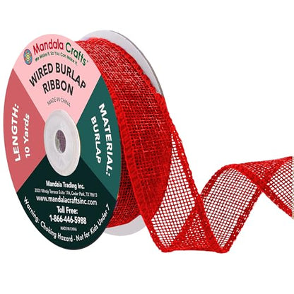 1 Inch Wide Red Wired Burlap Ribbon for Crafts (30 Foot)