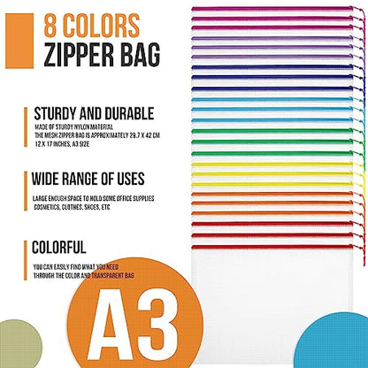 24pcs Mesh Zipper Pouch File Bags Puzzle Storage Bags