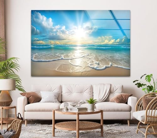 12Wx10H'' Beautiful Sunset & Ocean Glass Wall ArtTempered Glass Printing Wall Decor Large Wall Art Wall Hangings