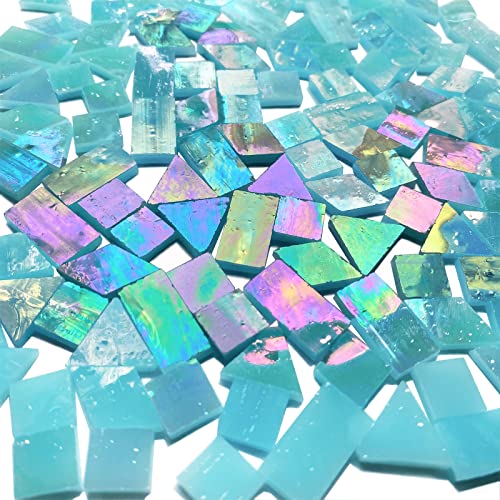 Iridescent Aqua Stained Glass Mosaic Tiles (9 Ounce)