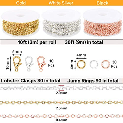 30ft Jewelry Making Chains Bulk 2mm Necklace Chains