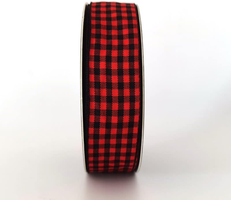Red and Black Gingham Plaid Checked Ribbon 25 Yards Each Roll 100% Polyester (1",BlackRed) - Crafty Corner