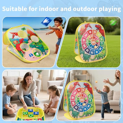 Bean Bag Toss Game Toy Indoor and Outdoor Dinosaur Toys for Kids 3 (20 Count)