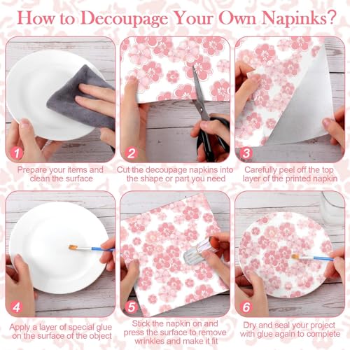36 Pack 6 Style Pink Decoupage Chinoiserie Napkins (36 Count)