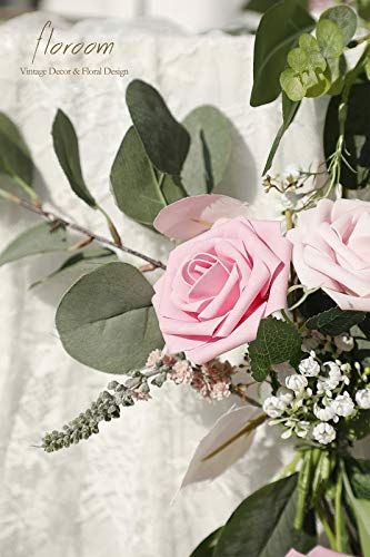 Artificial Flowers 25pcs Real Looking Blush Pink Ombre Colors Foam Fake Roses with Stems for DIY Wedding Bouquets Bridal Shower Centerpieces Floral Arrangements Party Tables Home Decorations (25 Count)